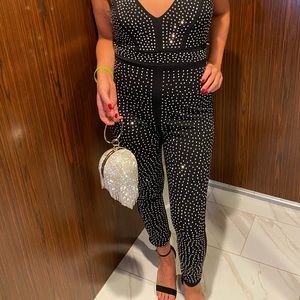 NEW. Silver Diamante Tassel Ball Clutch